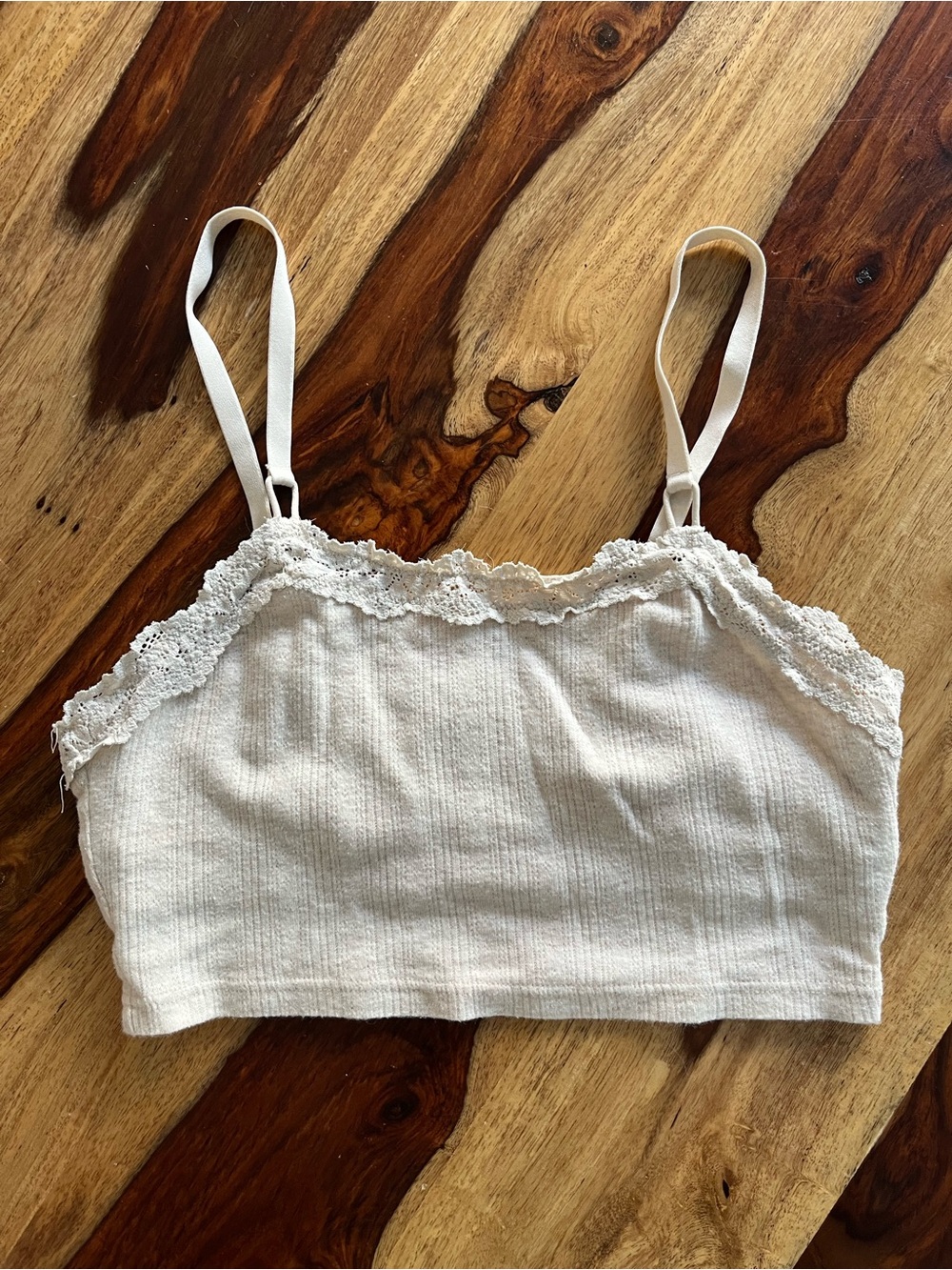 NWOT Aerie Real Soft Ribbed Lace-Trim Bra Top - Cream